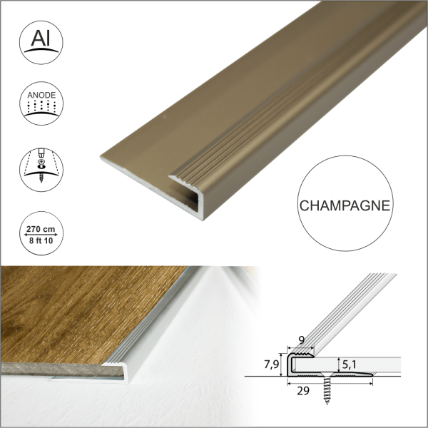 C63 Anodised Aluminium LVT U Edging Profile Threshold For 5mm Flooring - Image 6