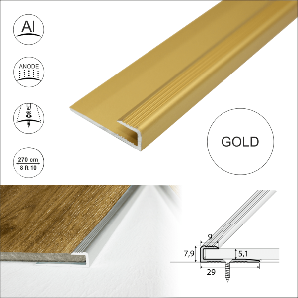 C63 Anodised Aluminium LVT U Edging Profile Threshold For 5mm Flooring - Image 8