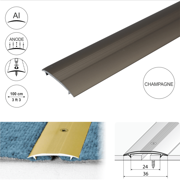 C68 36mm Anodised Aluminium Carpet Cover Strip Profile - Image 3