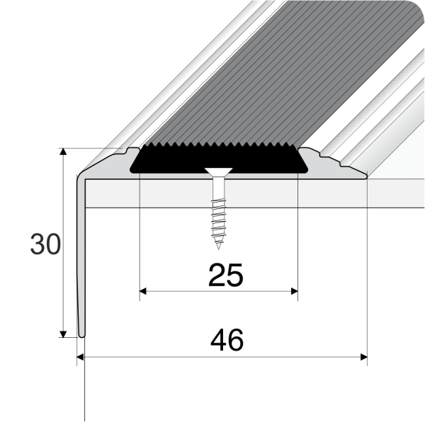 A38 46 x 30mm Anodised Aluminium Non Slip Rubber Stair Nosing Edge Trim - Image 2