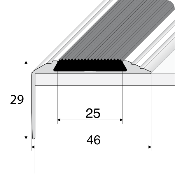 A38 46 x 30mm Anodised Aluminium Self Adhesive Non Slip Rubber Stair Nosing Edge Trim - Image 2