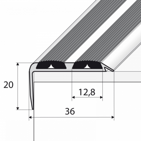 A37 36 x 20mm Anodised Aluminium Non Slip Rubber Stair Nosing Edge Trim With Inserts - Image 2