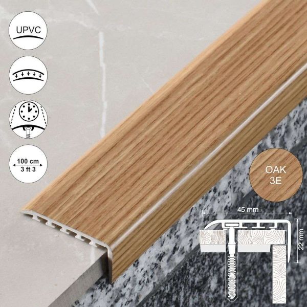 D-K0100 45 x 22mm Pvc Wood Effect Stair Nosing Edge Trim - Image 3