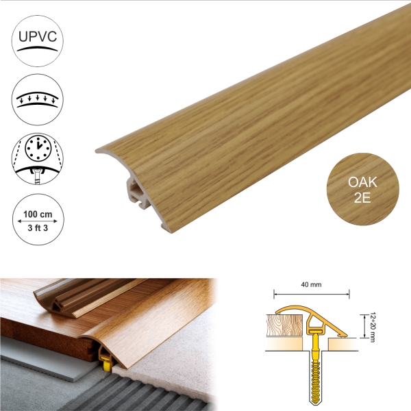 D-PS400 40mm Pvc Wood Effect Door Threshold Ramp Profile - Image 3