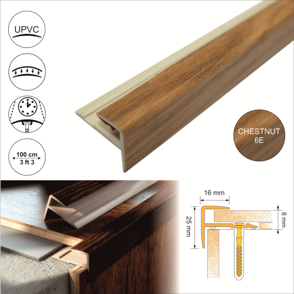 D-K0600 16 x 25mm Push-In Pvc Wood Effect Stair Nosing Edge Trim - Image 3