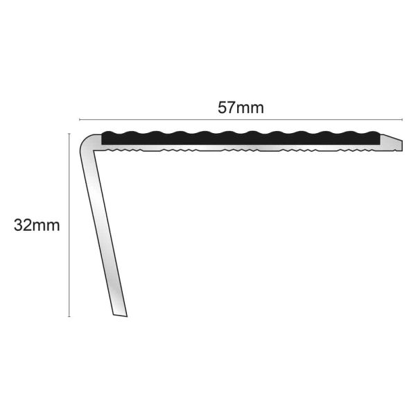 NSL02 Tredsafe 57 x 32mm Aluminium Non Slip Stair Nosing Rakeback Edge Trim With Pvc Insert - Image 2