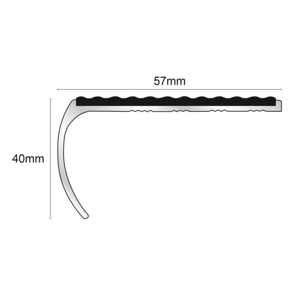 NSL03 Tredsafe 57 x 40mm Aluminium Non Slip Stair Nosing Bullnose Edge Trim With Pvc Insert - Image 2