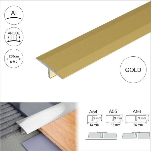 A54 13mm Anodised Aluminium Threshold Trim T Bar Transition Strip For Tiles - Image 9