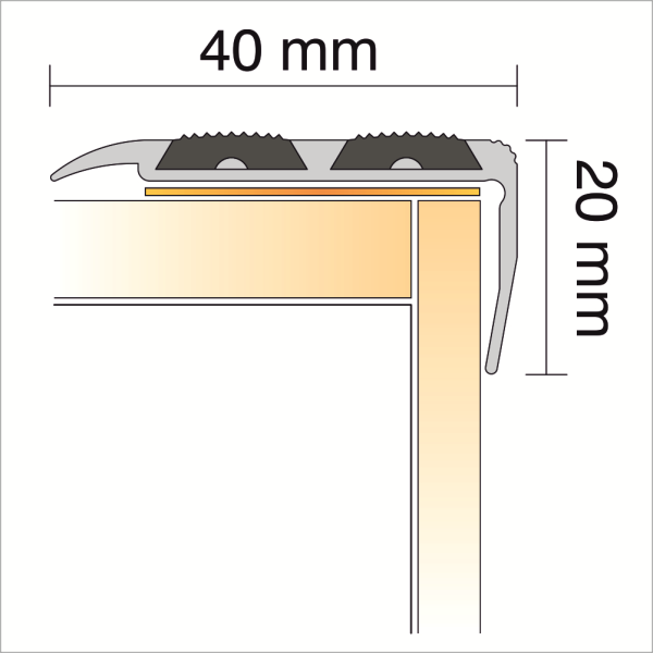 SA11 40 x 20mm Anodised Aluminium Self Adhesive Non Slip Rubber Stair Nosing Edge Trim With Insert - Image 2