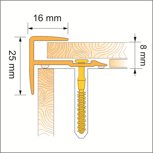 D-K0600 16 x 25mm Push-In Pvc Wood Effect Stair Nosing Edge Trim - Image 2