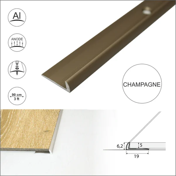C10 Anodised Aluminium LVT Edging Profile Threshold For 5mm Flooring - Image 6
